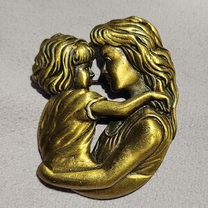 JJ Jonette Mother and Child Bronze Color Brooch